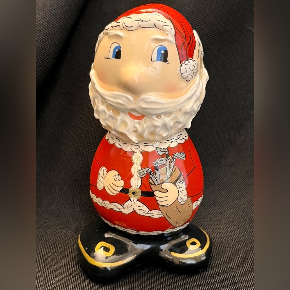 Vtg Traditions N Stone Porcelain Santa Figurine 92-93 USA Signed Folk Art Golf